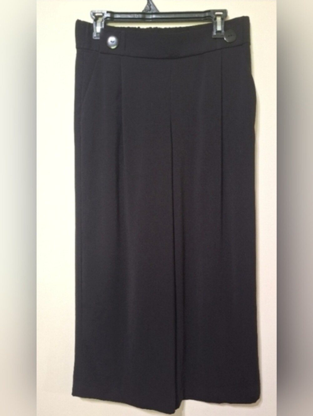 Zara TRF Black Faux Button Wide Leg Pull On Cropped Culotte Pants Size Medium - Picture 2 of 6